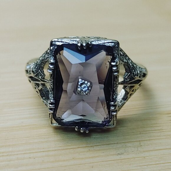 Rainbow Fluorite Filigree Cocktail Ring Size 9.5 Art Deco 925 Sterling Silver - Picture 2 of 16